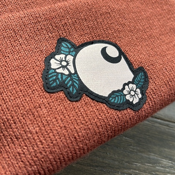 Carhartt Knit Cuffed Beanie, Floral patch logo.Sable - OSFM - Picture 3 of 6